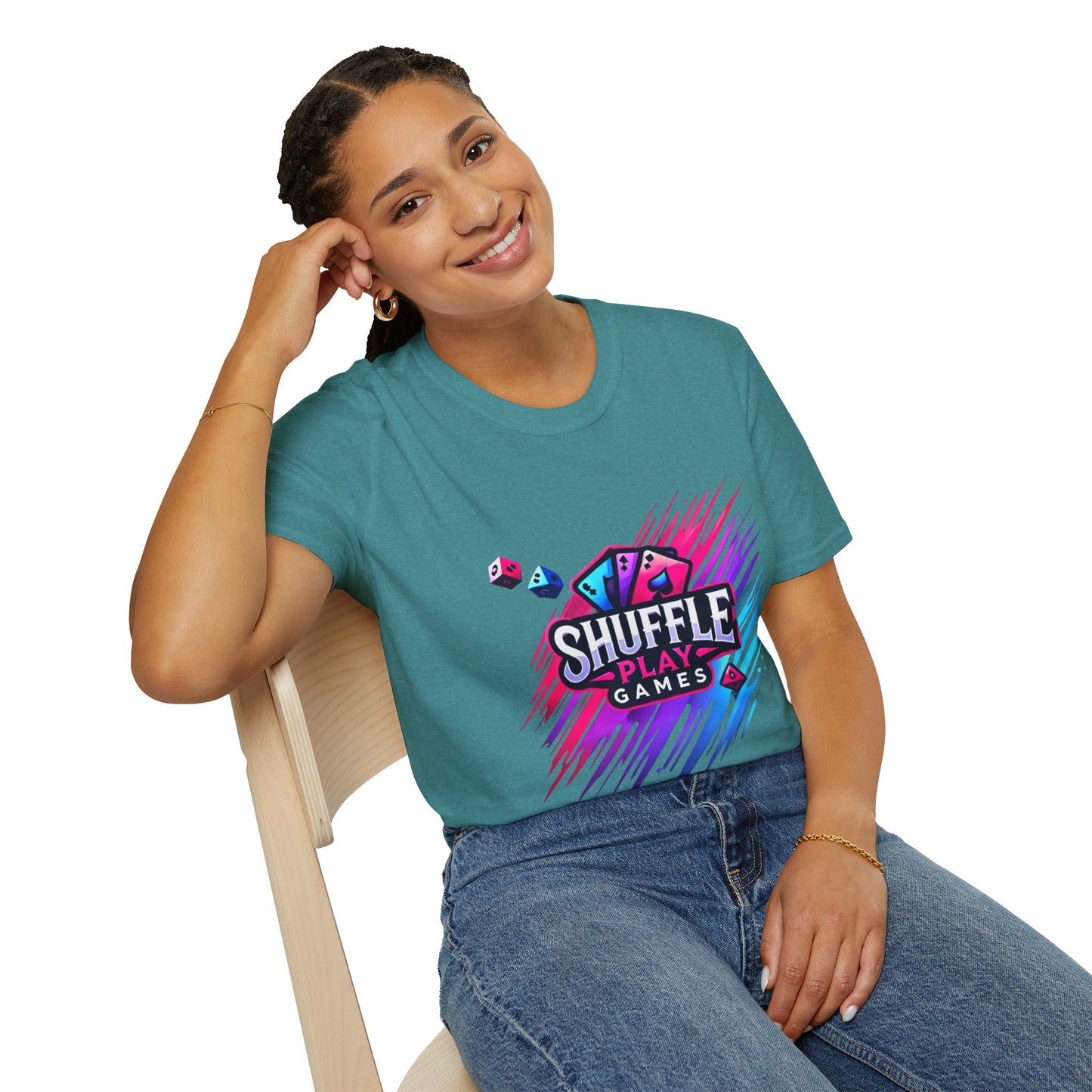 Shuffle Play Games Unisex Softstyle T-Shirt – Soft Gaming Tee for TCG Fans & Game Night Vibes