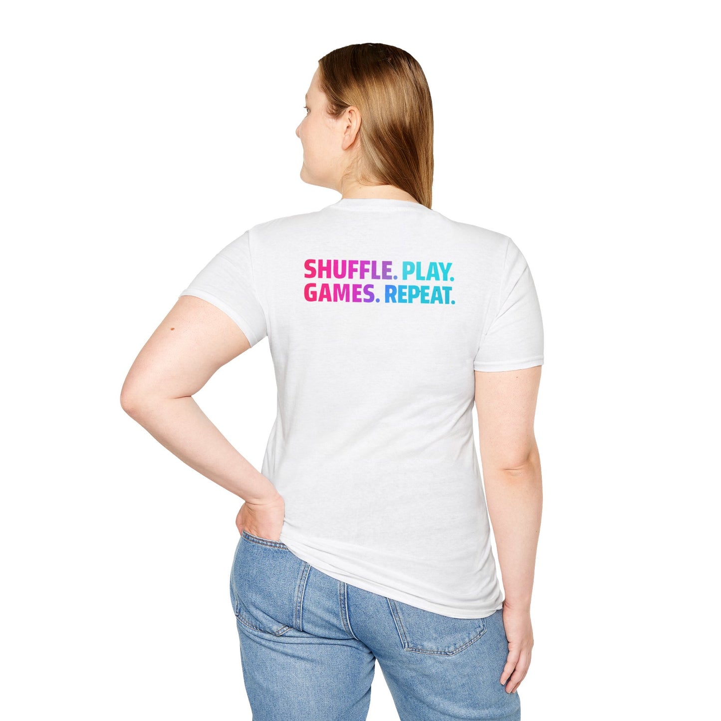 Shuffle Play Games Unisex Softstyle T-Shirt – Soft Gaming Tee for TCG Fans & Game Night Vibes