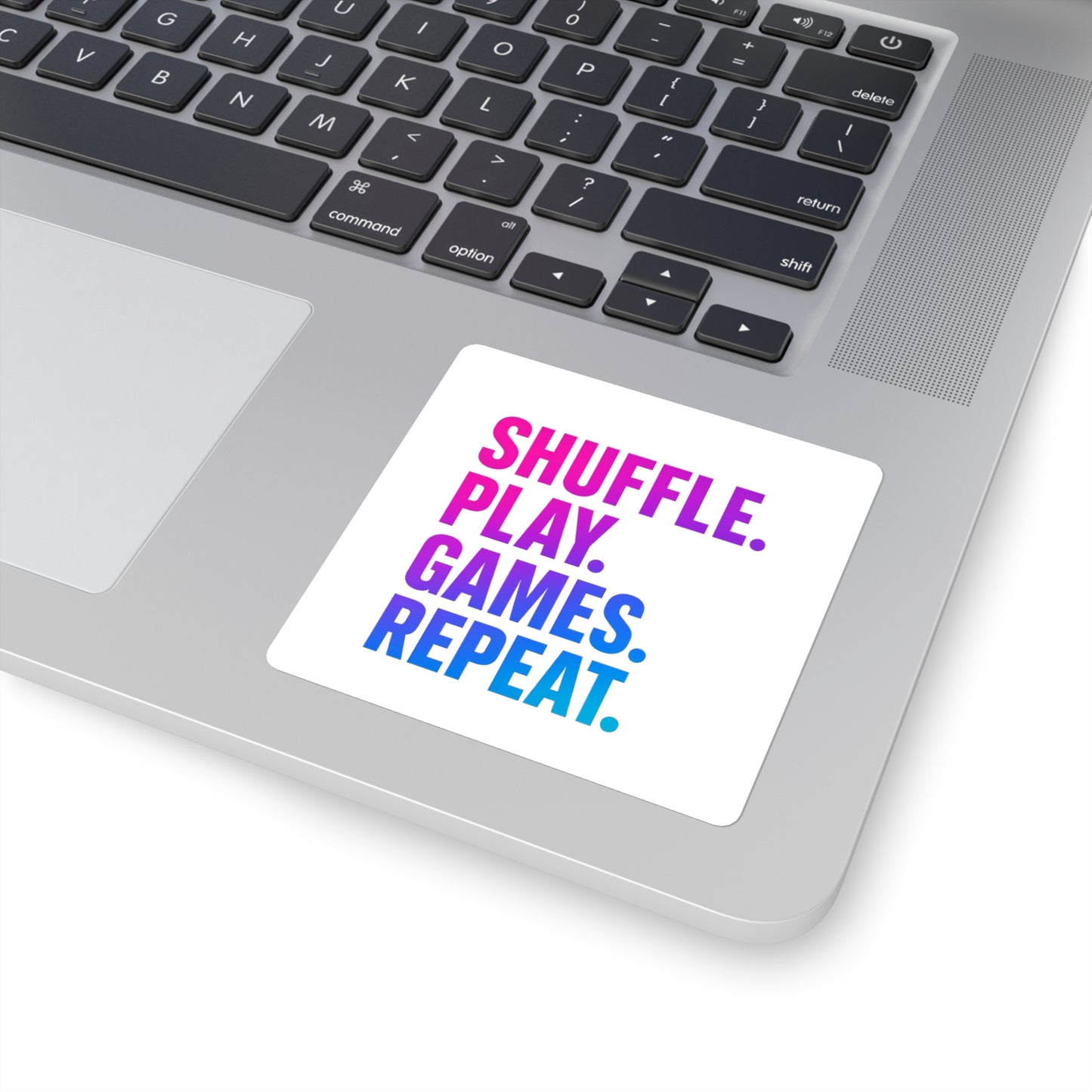 5 Pack - “Shuffle. Play. Games. Repeat.” Square Sticker – "2x2" &" 3x3" Glossy Gaming Sticker for TCG Fans & Gamers