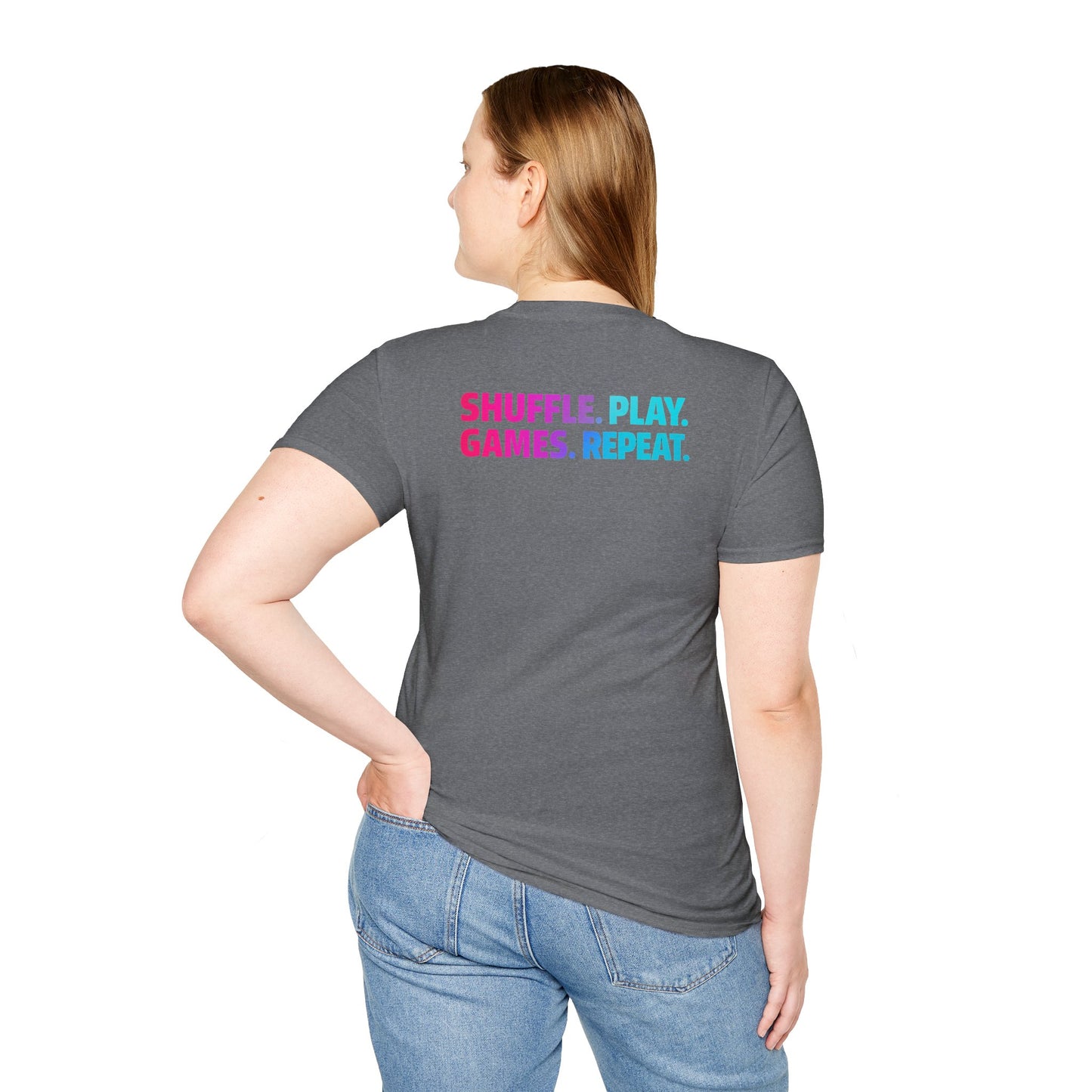 Shuffle Play Games Unisex Softstyle T-Shirt – Soft Gaming Tee for TCG Fans & Game Night Vibes