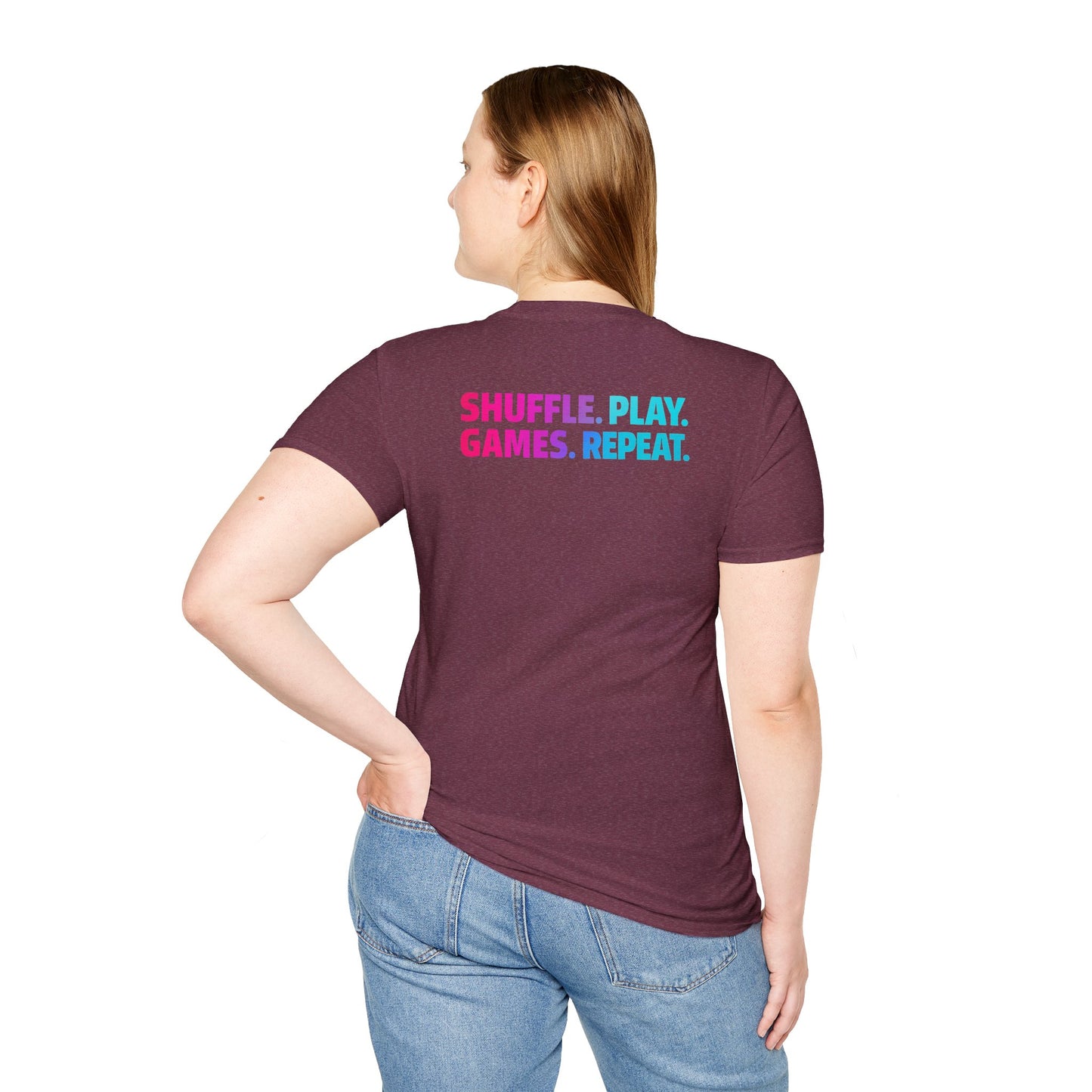 Shuffle Play Games Unisex Softstyle T-Shirt – Soft Gaming Tee for TCG Fans & Game Night Vibes