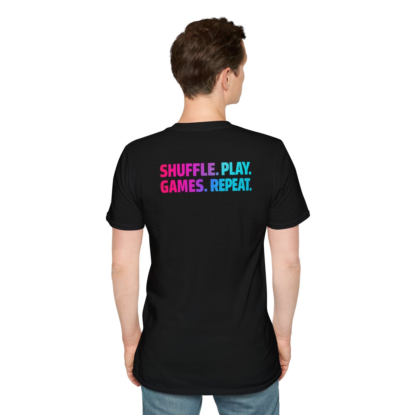 Shuffle Play Games Unisex Softstyle T-Shirt – Soft Gaming Tee for TCG Fans & Game Night Vibes