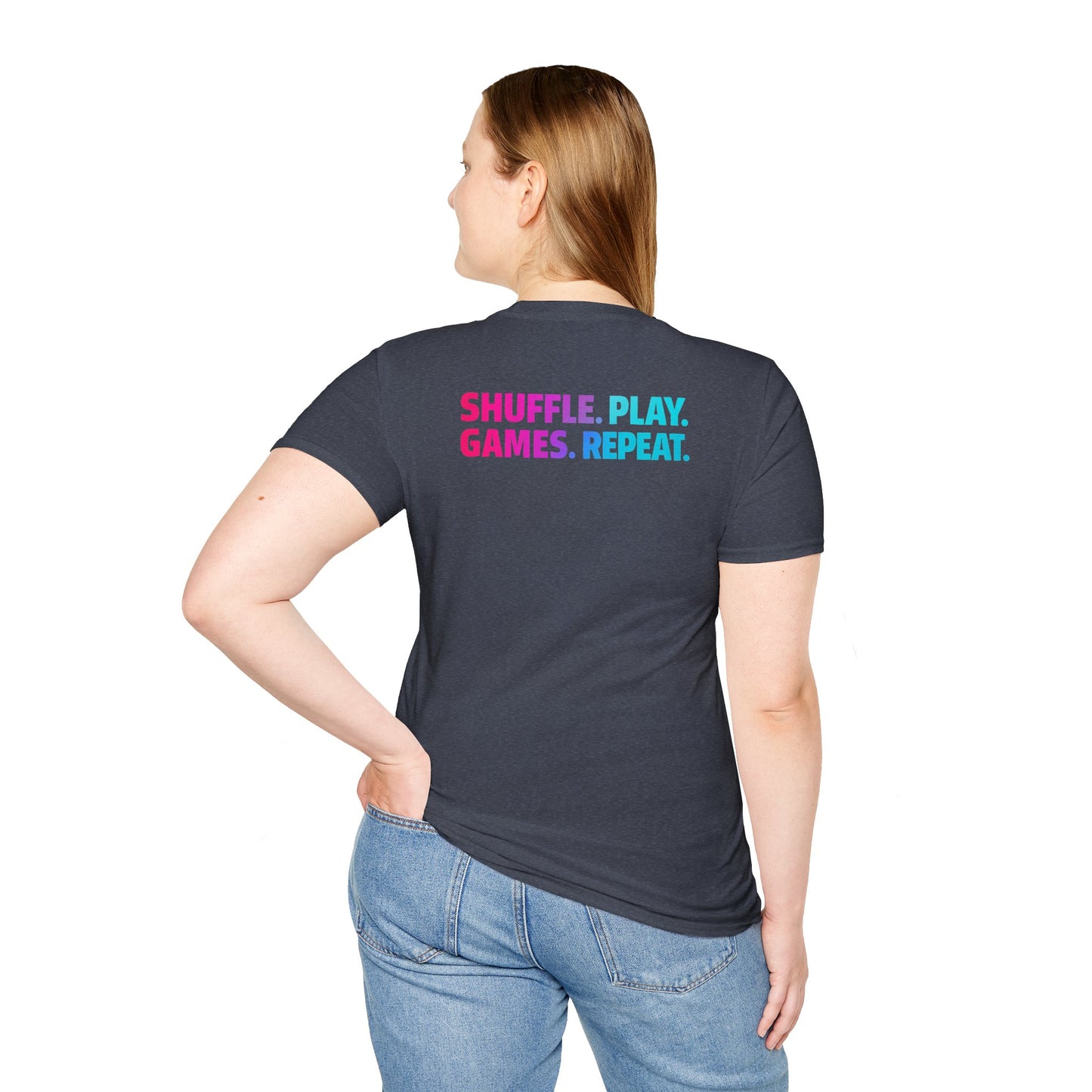 Shuffle Play Games Unisex Softstyle T-Shirt – Soft Gaming Tee for TCG Fans & Game Night Vibes
