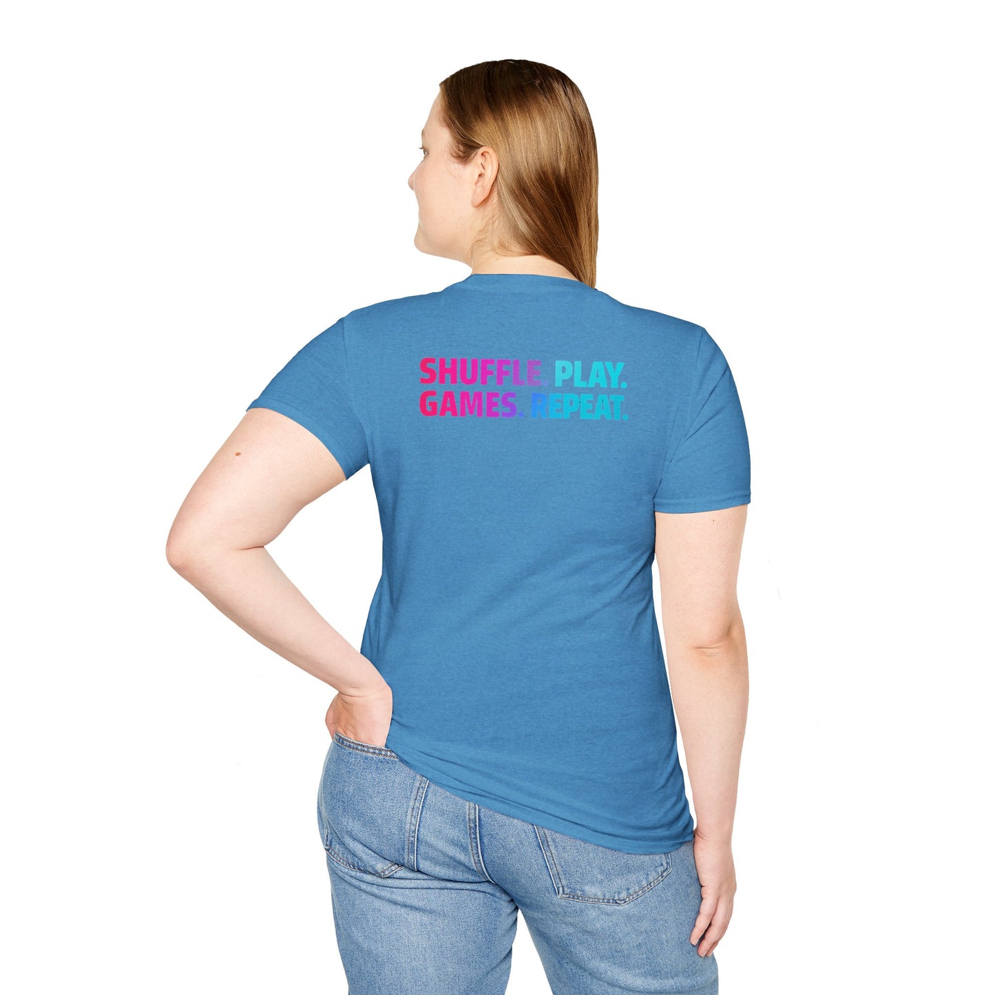 Shuffle Play Games Unisex Softstyle T-Shirt – Soft Gaming Tee for TCG Fans & Game Night Vibes
