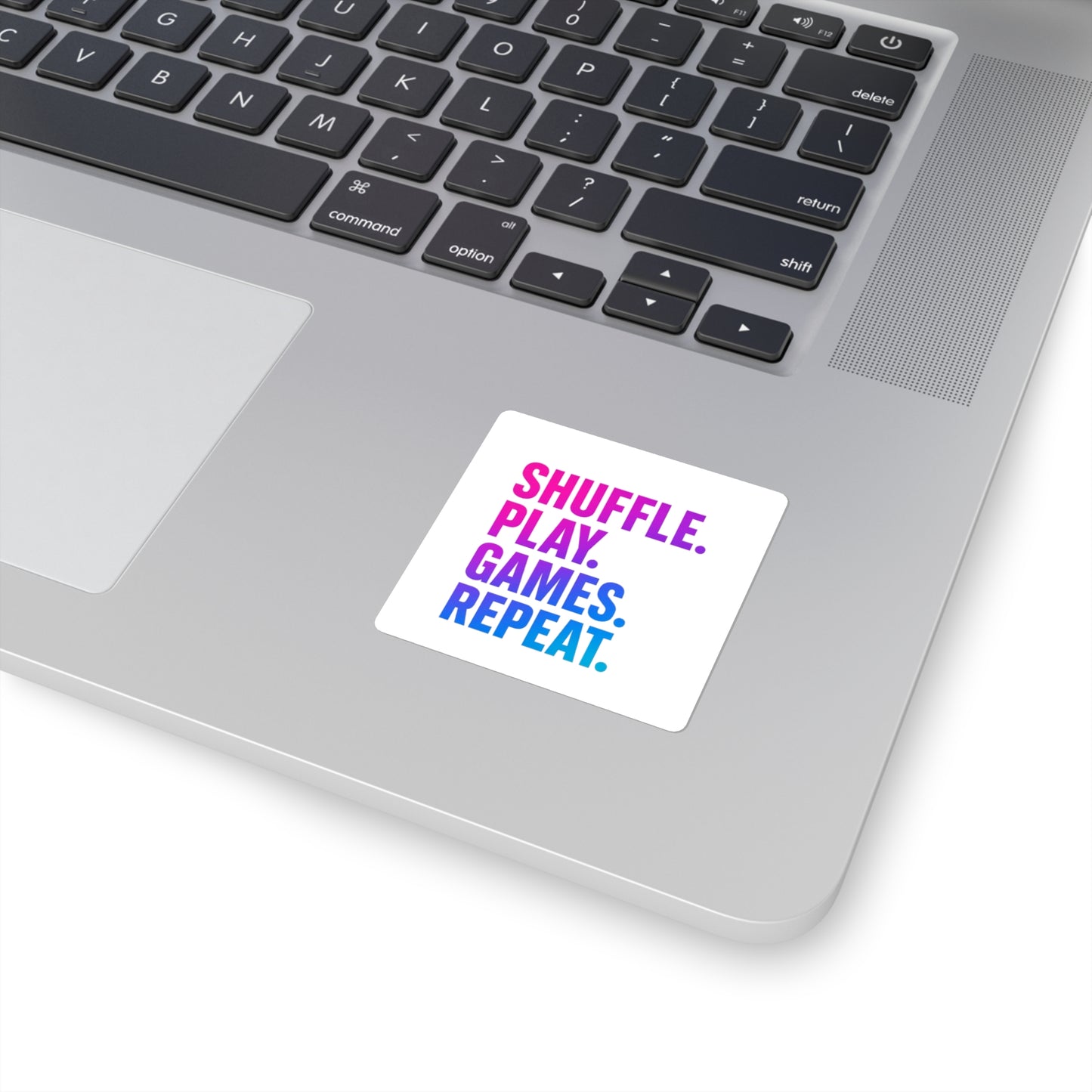 5 Pack - “Shuffle. Play. Games. Repeat.” Square Sticker – "2x2" &" 3x3" Glossy Gaming Sticker for TCG Fans & Gamers