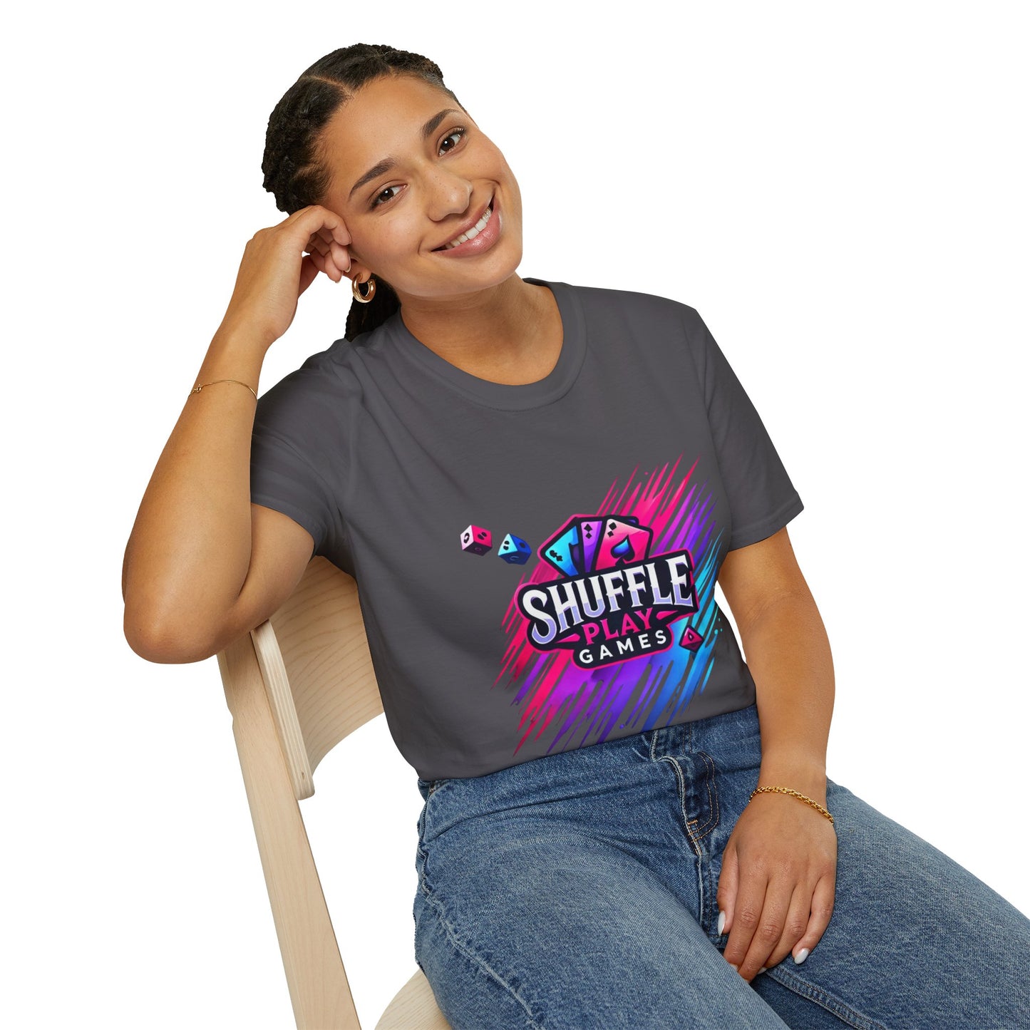 Shuffle Play Games Unisex Softstyle T-Shirt – Soft Gaming Tee for TCG Fans & Game Night Vibes