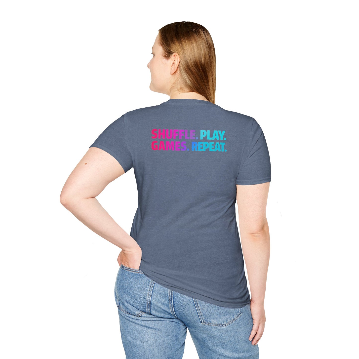 Shuffle Play Games Unisex Softstyle T-Shirt – Soft Gaming Tee for TCG Fans & Game Night Vibes