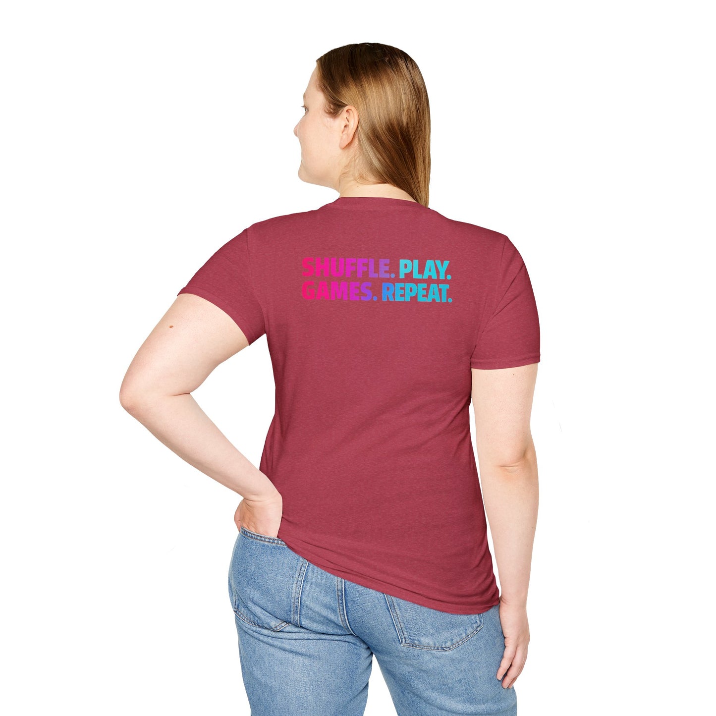 Shuffle Play Games Unisex Softstyle T-Shirt – Soft Gaming Tee for TCG Fans & Game Night Vibes