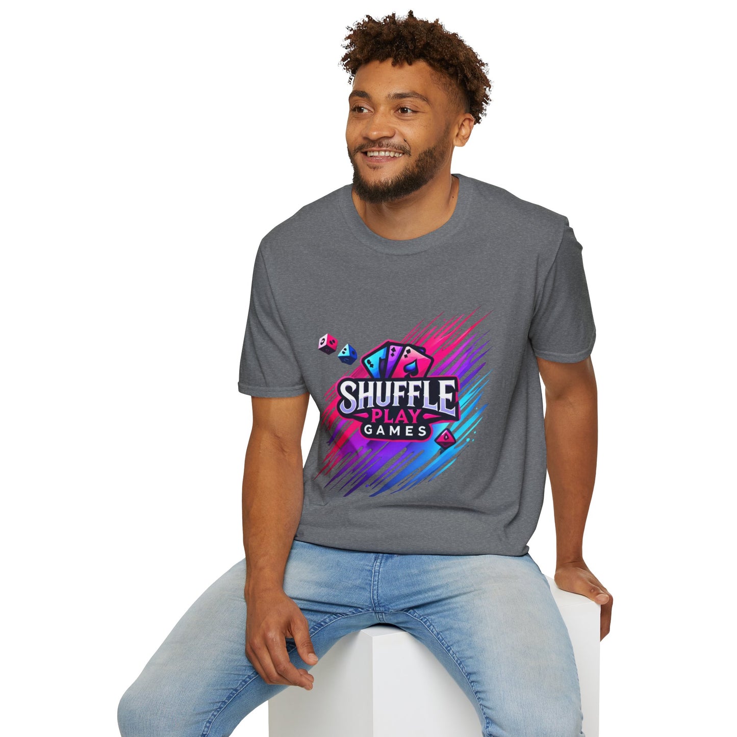 Shuffle Play Games Unisex Softstyle T-Shirt – Soft Gaming Tee for TCG Fans & Game Night Vibes