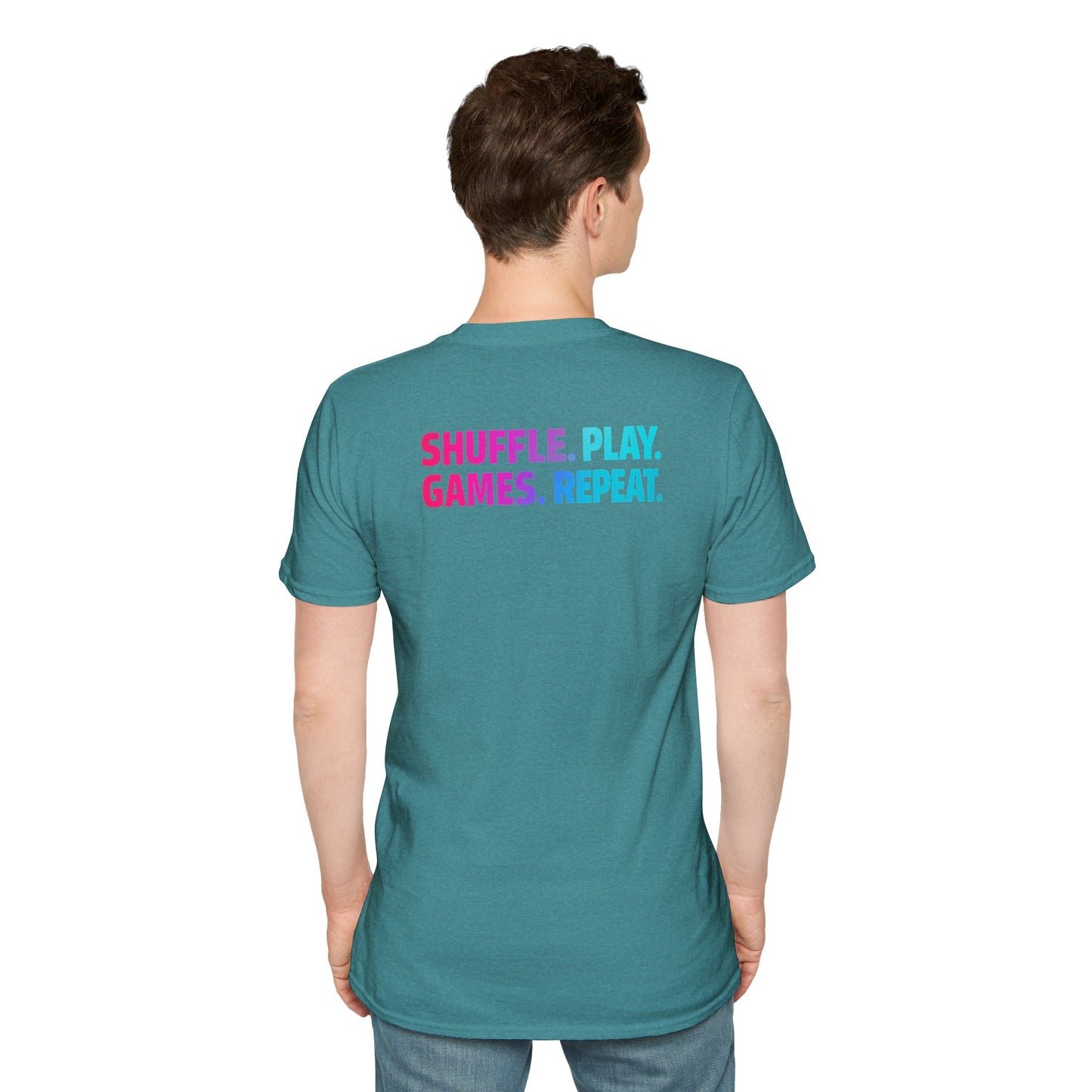 Shuffle Play Games Unisex Softstyle T-Shirt – Soft Gaming Tee for TCG Fans & Game Night Vibes