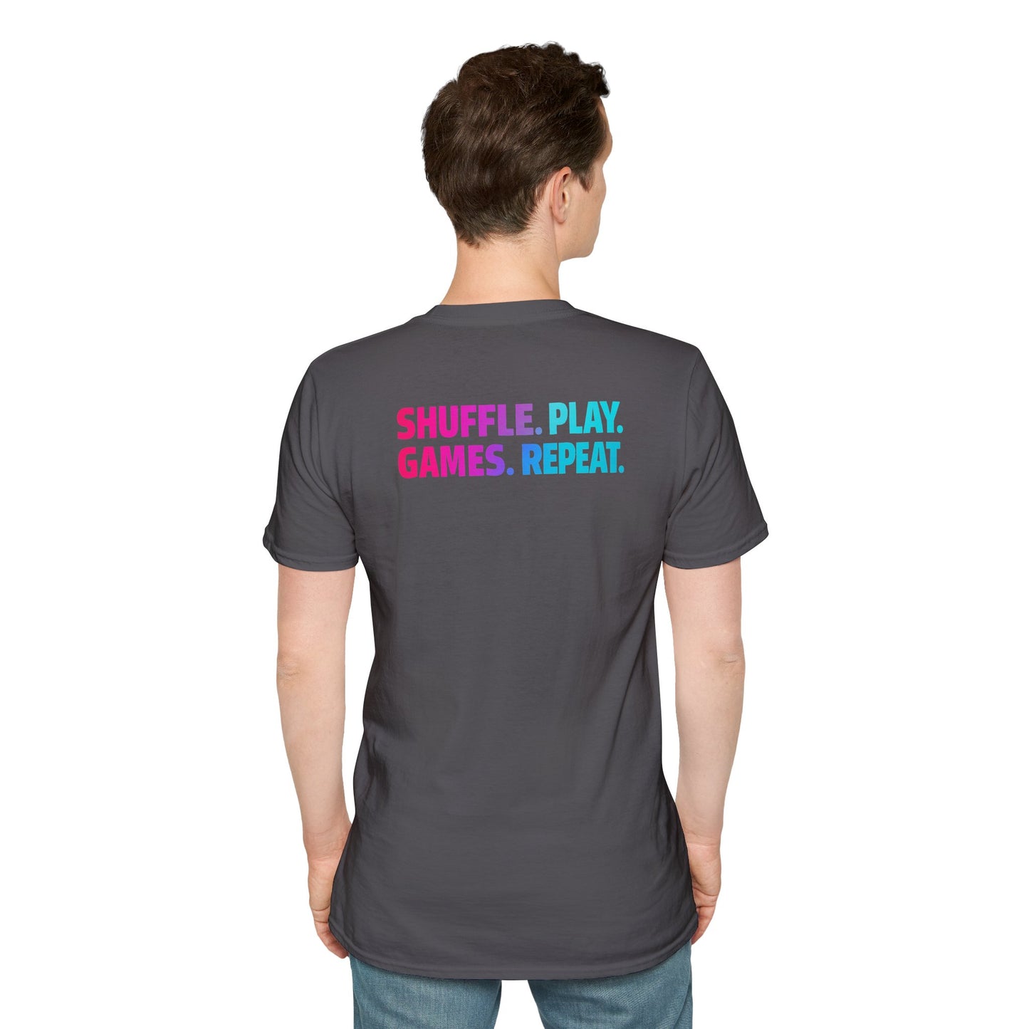 Shuffle Play Games Unisex Softstyle T-Shirt – Soft Gaming Tee for TCG Fans & Game Night Vibes